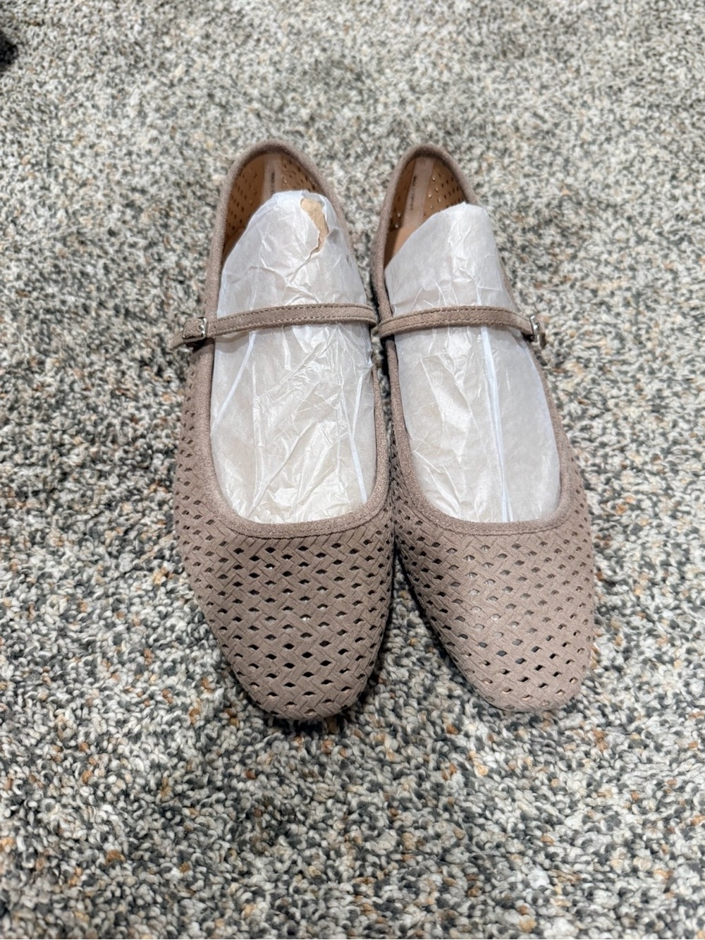 Veronica Beard Taupe Perforated Suede Mary Jane Flats - Picture 5 of 6